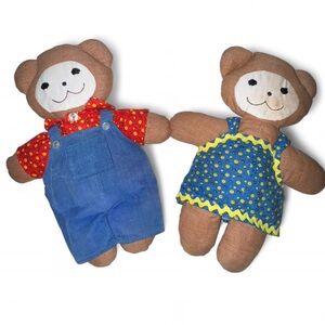 1970’s  Brown Teddy Bear Set with Blue and Red Outfits
